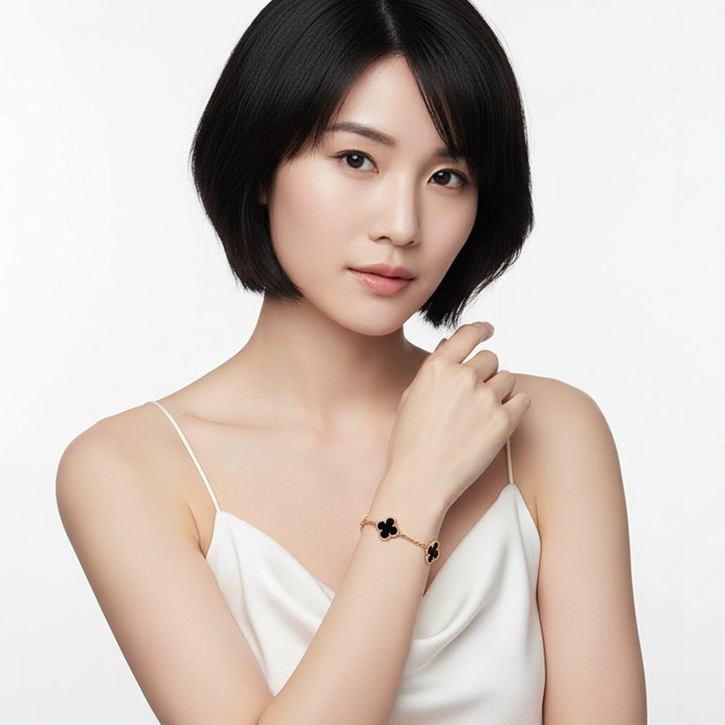 Vintage Alhambra Five Motifs Clover Onyx Bracelet