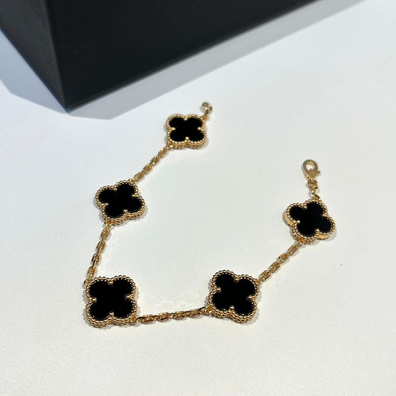 Vintage Alhambra Five Motifs Clover Onyx Bracelet