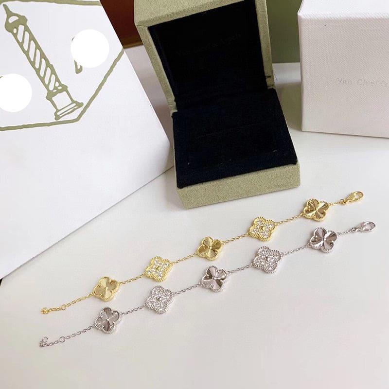 Vintage Alhambra Five Motifs Diamonds Clover Bracelet