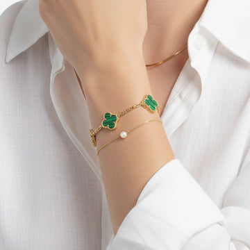 Vintage Alhambra Five Motifs Malachite Clover Bracelet
