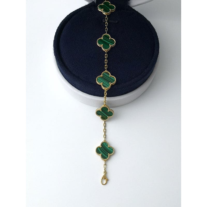Vintage Alhambra Five Motifs Malachite Clover Bracelet