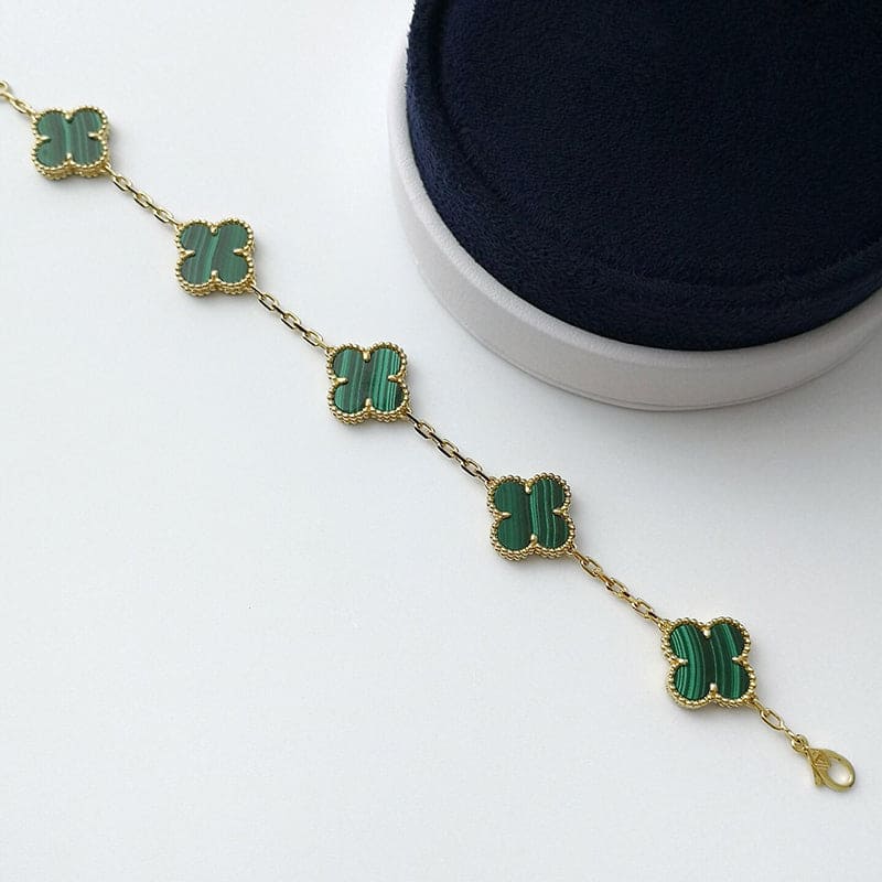 Vintage Alhambra Five Motifs Malachite Clover Bracelet