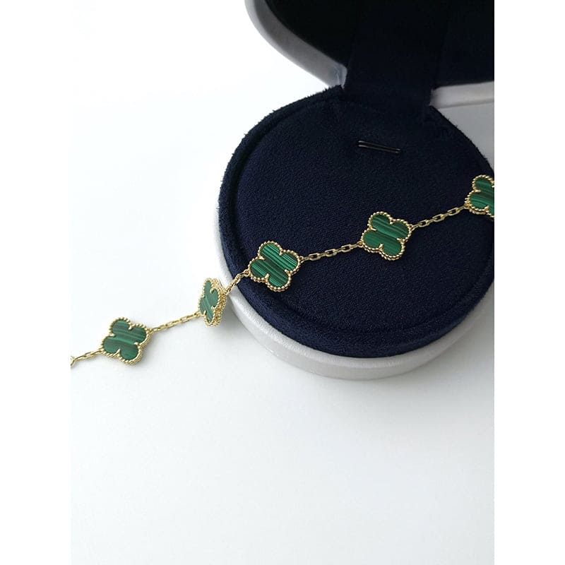 Vintage Alhambra Five Motifs Malachite Clover Bracelet