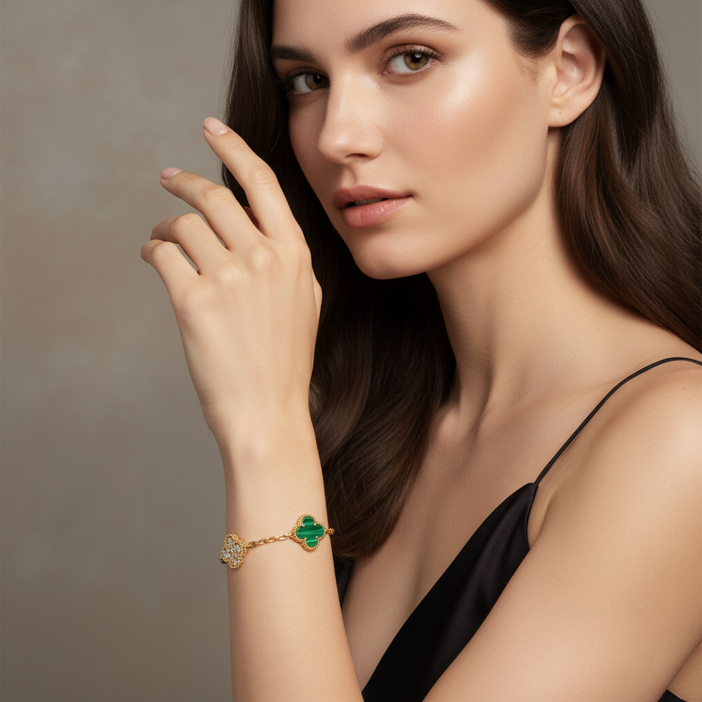 Vintage Alhambra Five Motifs Malachite Diamonds