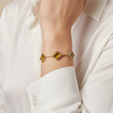 Vintage Alhambra Five Motifs Tiger Eye Bracelet