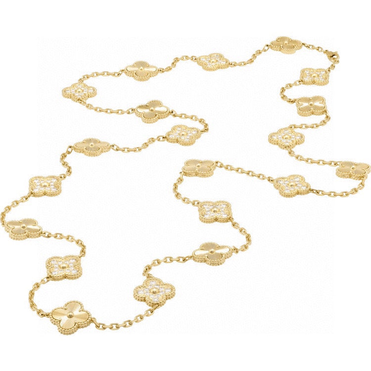 Vintage Alhambra Gold 20 Motifs Long Necklace