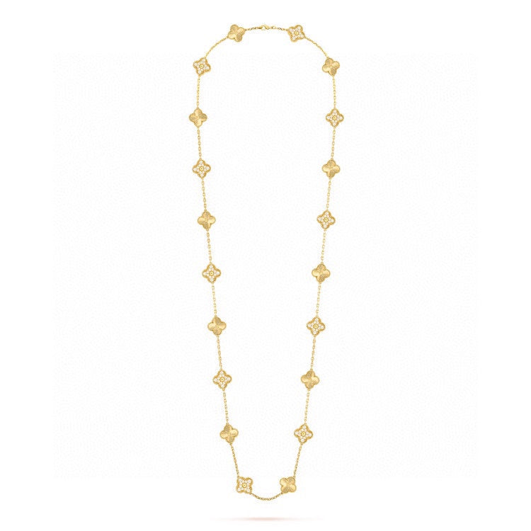 Vintage Alhambra Gold 20 Motifs Long Necklace