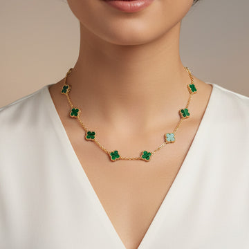 Vintage Alhambra Malachite 10 Motifs Necklace