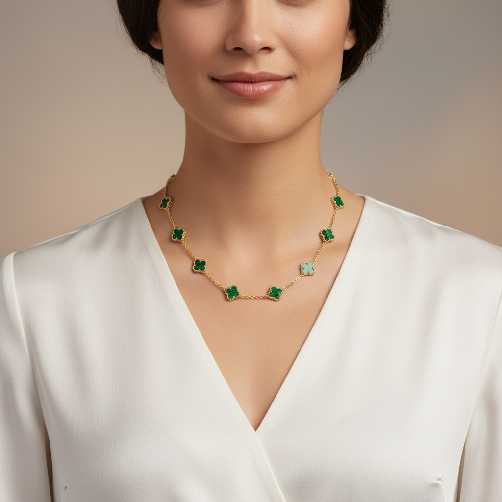 Vintage Alhambra Malachite 10 Motifs Necklace