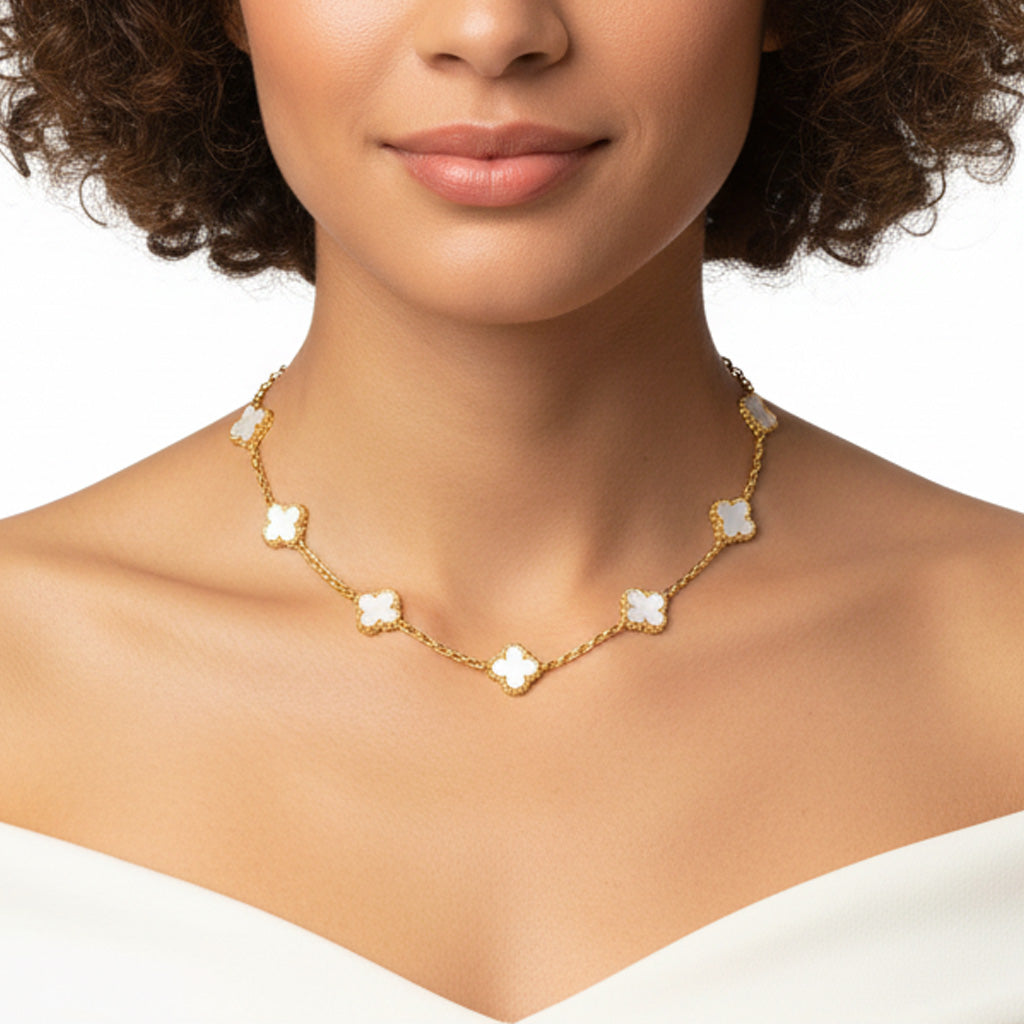 Vintage Alhambra Mother of Pearl 10 Motifs Necklace