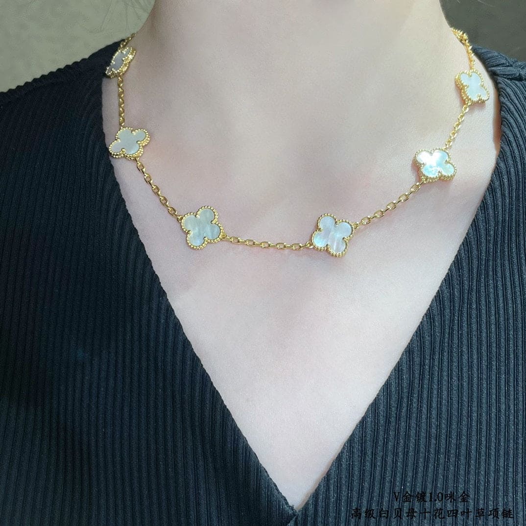 Vintage Alhambra Mother of Pearl 10 Motifs Necklace