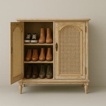 Vintage Shoe Cabinet Cane Door Design With Elegant Storage Space