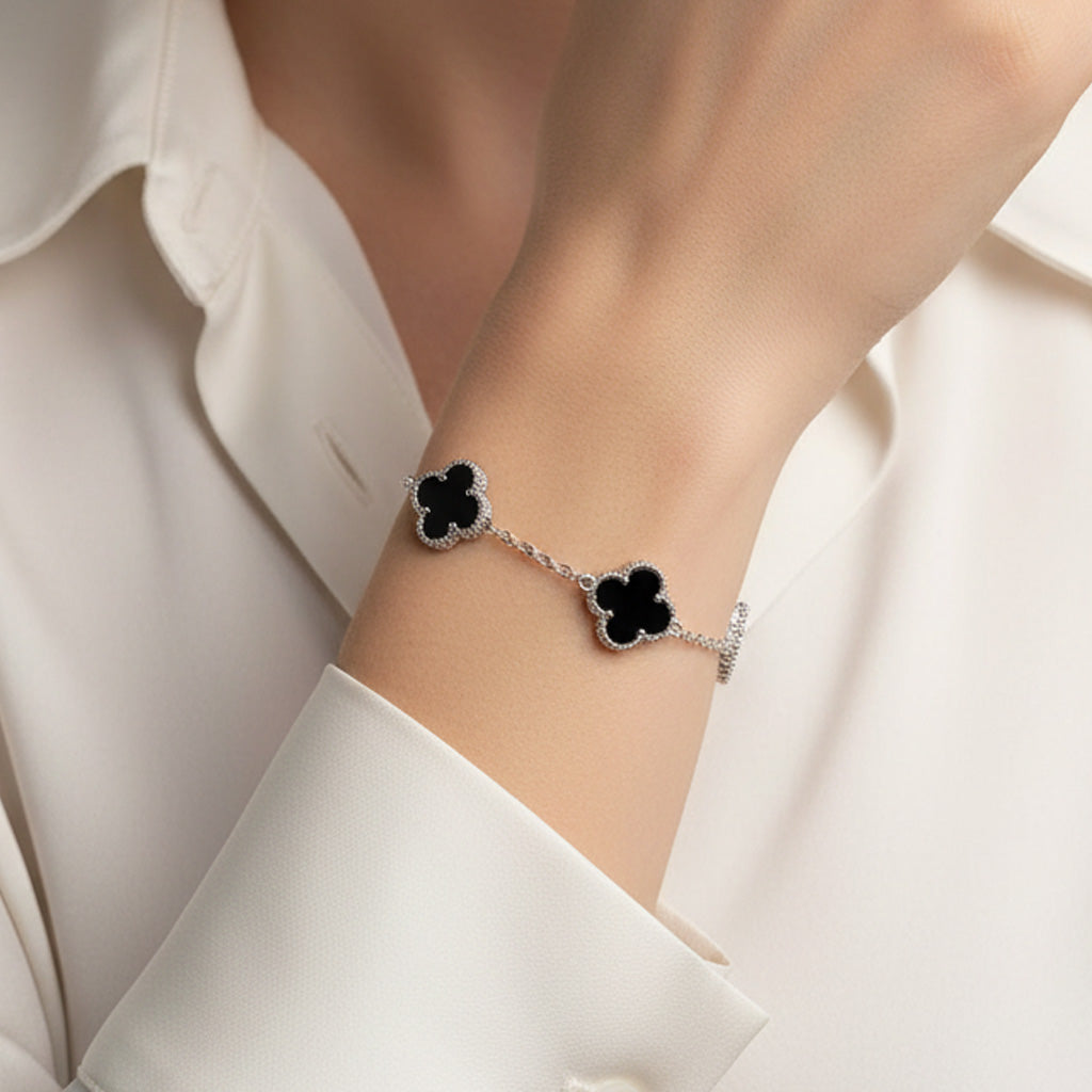 Vintage White Gold Alhambra Five Motifs Clover Bracelet