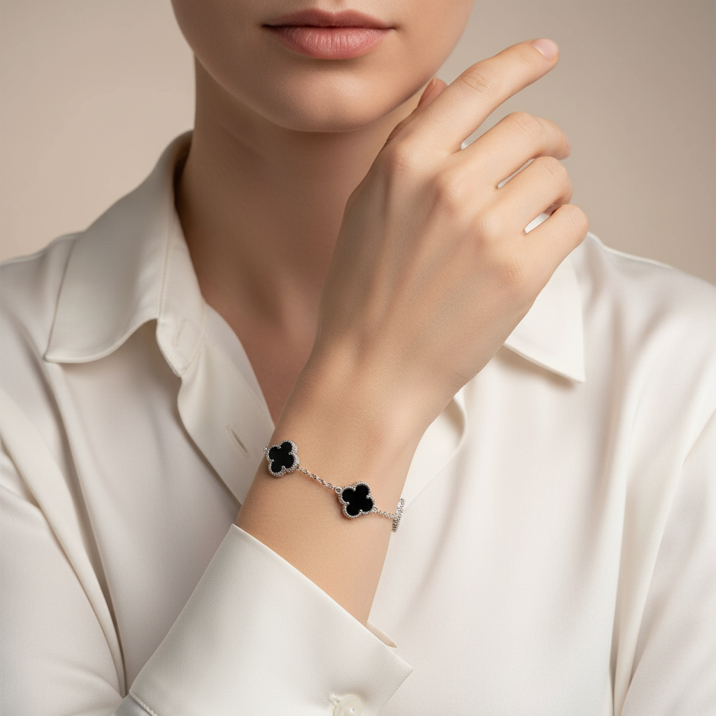 Vintage White Gold Alhambra Five Motifs Clover Bracelet