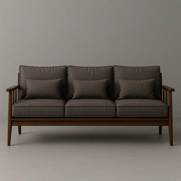 Walnut Wooden Sofa With Cushioned Seat And Slatted Armrest Design