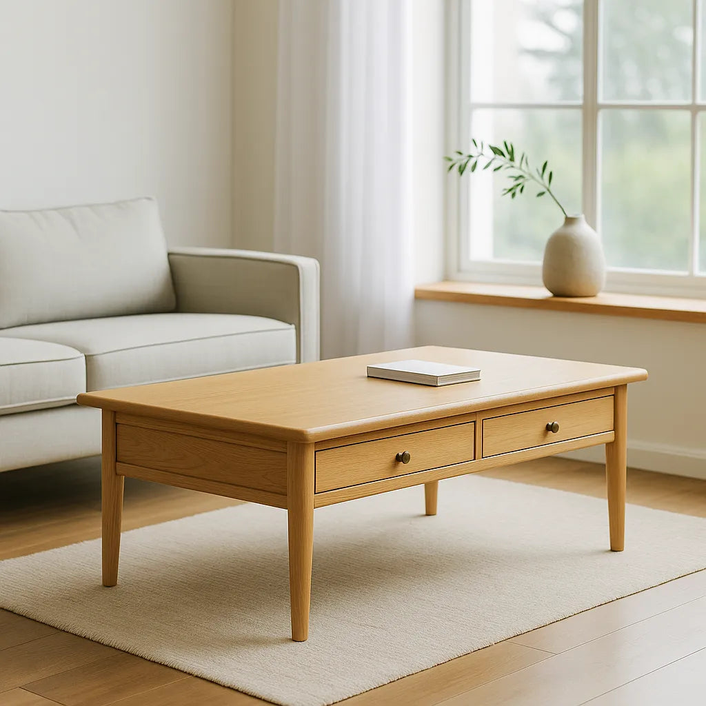 Wood Coffee Table Dual Drawer Design For Everyday Living