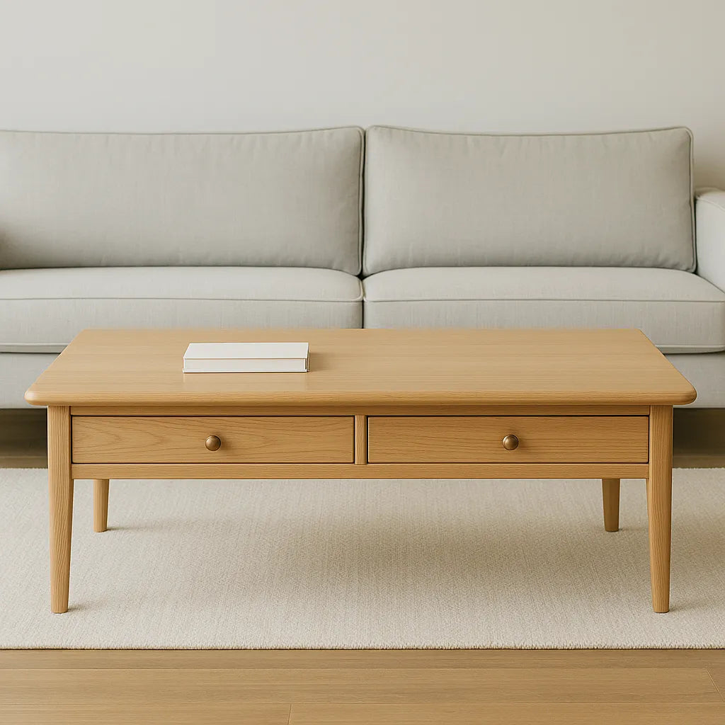 Wood Coffee Table Dual Drawer Design For Everyday Living