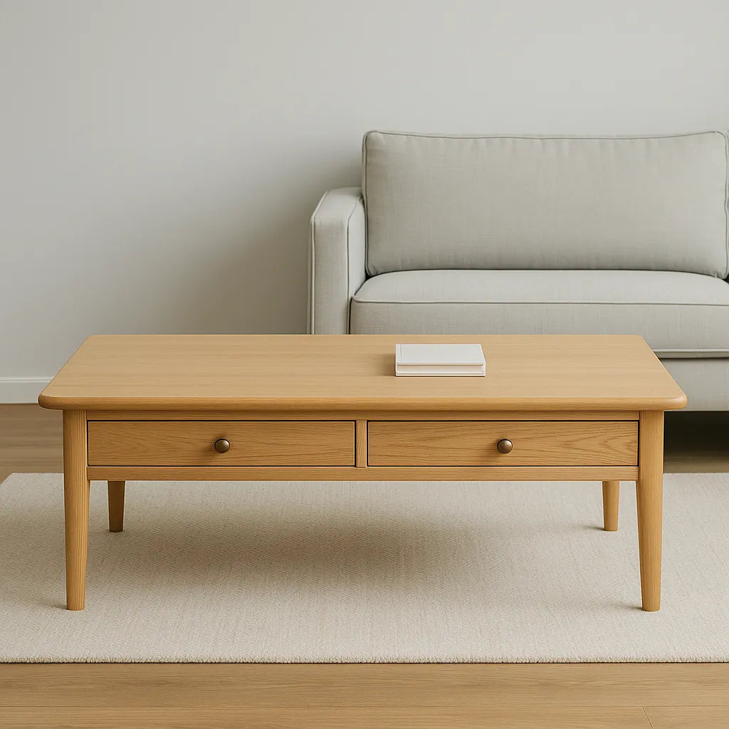 Wood Coffee Table Dual Drawer Design For Everyday Living