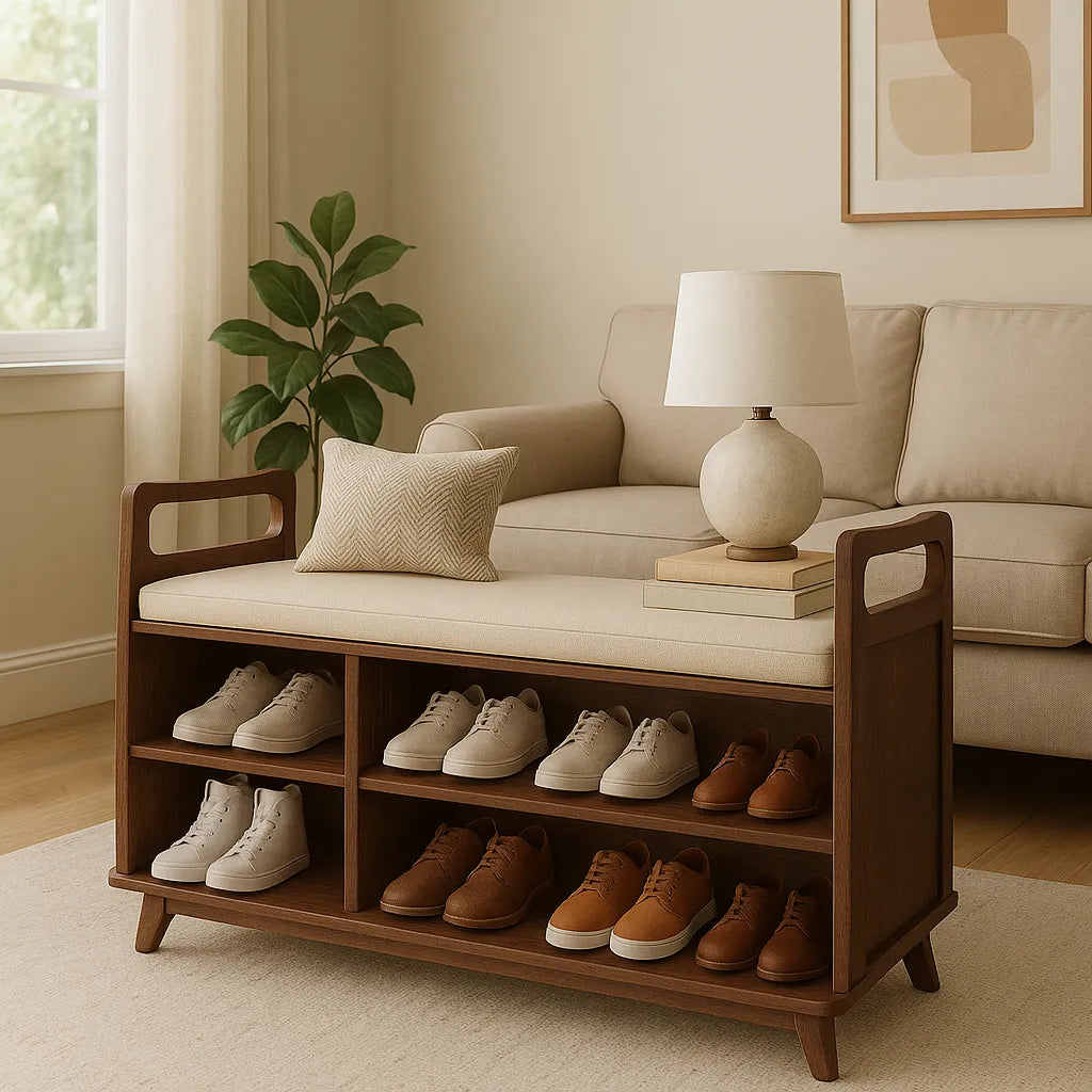 Wooden Shoe Rack With Open Shelves And Side Handles Dark Brown