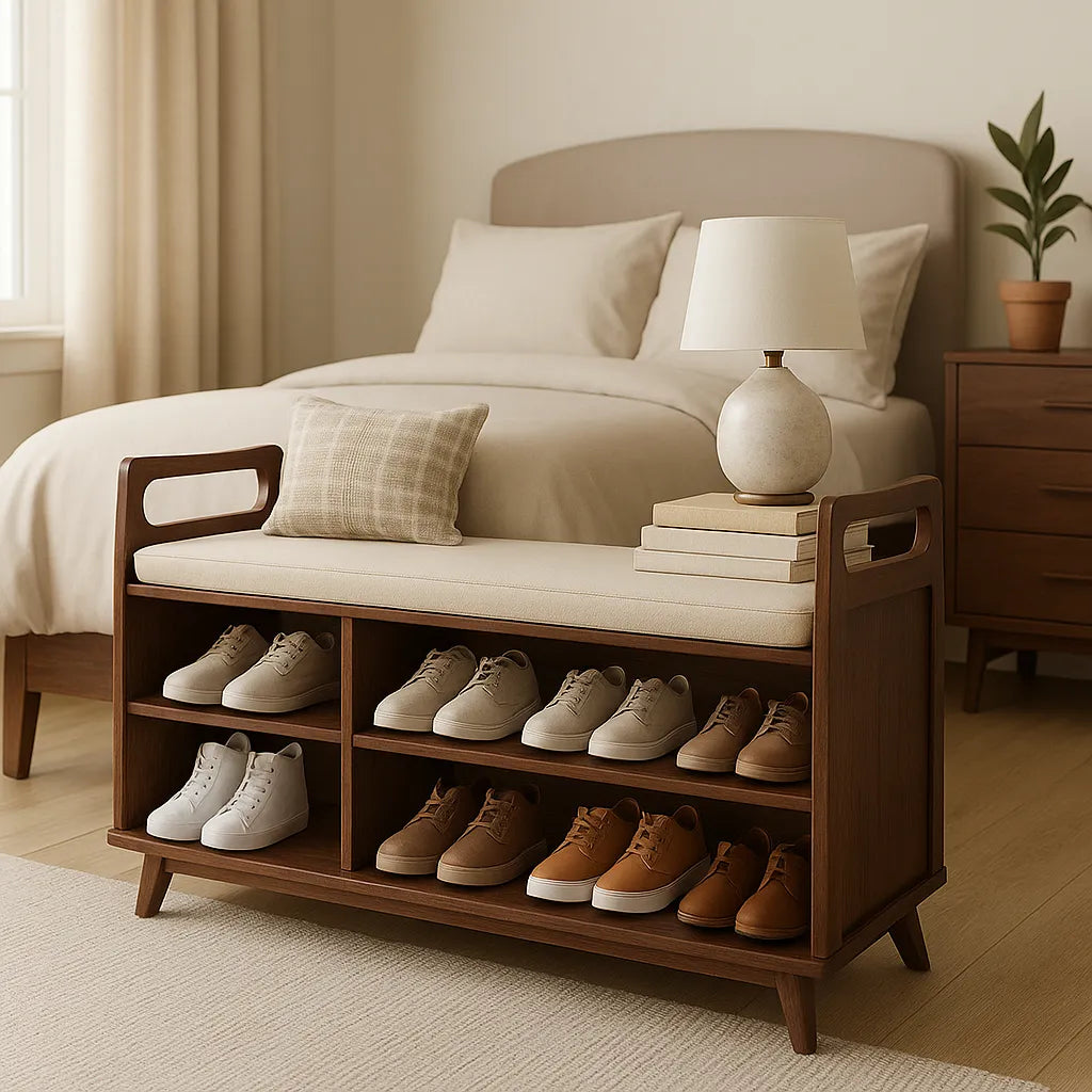 Wooden Shoe Rack With Open Shelves And Side Handles Dark Brown