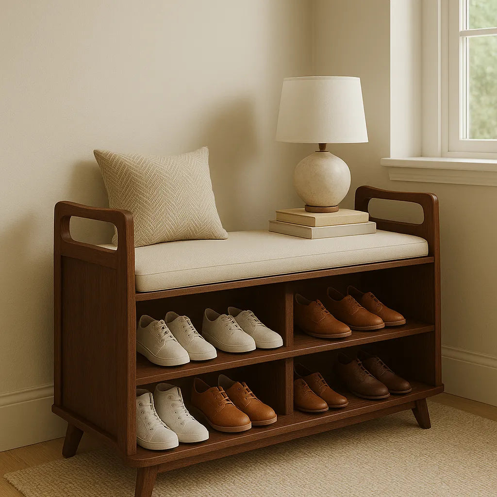 Wooden Shoe Rack With Open Shelves And Side Handles Dark Brown
