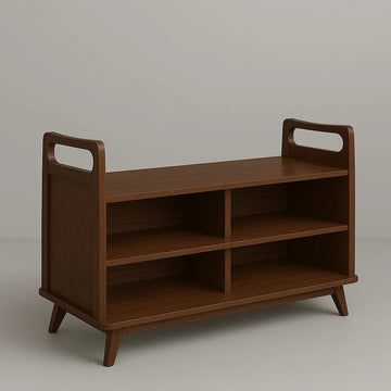 Wooden Shoe Rack With Open Shelves And Side Handles Dark Brown