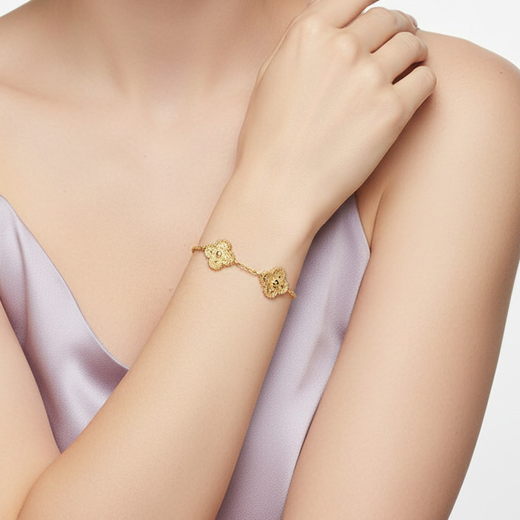 Yellow Gold Five Motifs Clover Bracelet