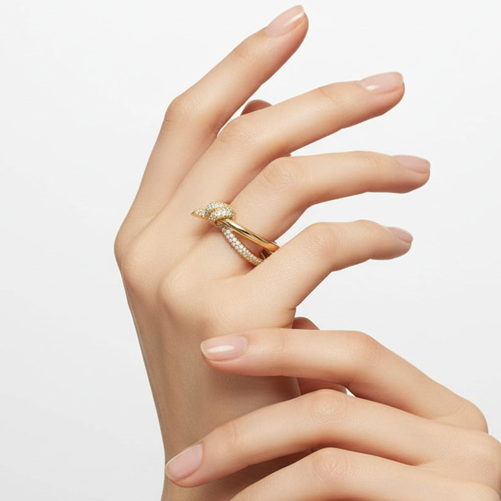 Yellow Gold Knot Double Row Diamonds Ring