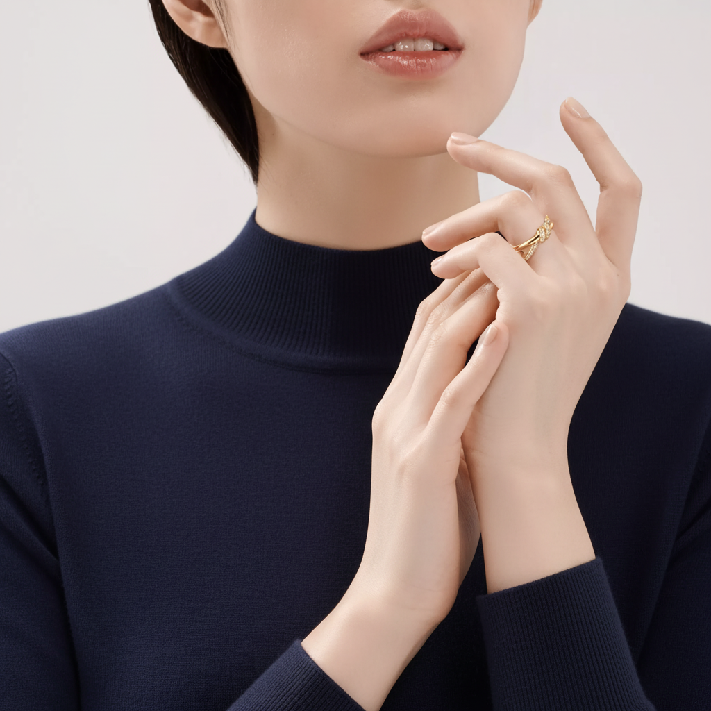 Yellow Gold Knot Double Row Diamonds Ring