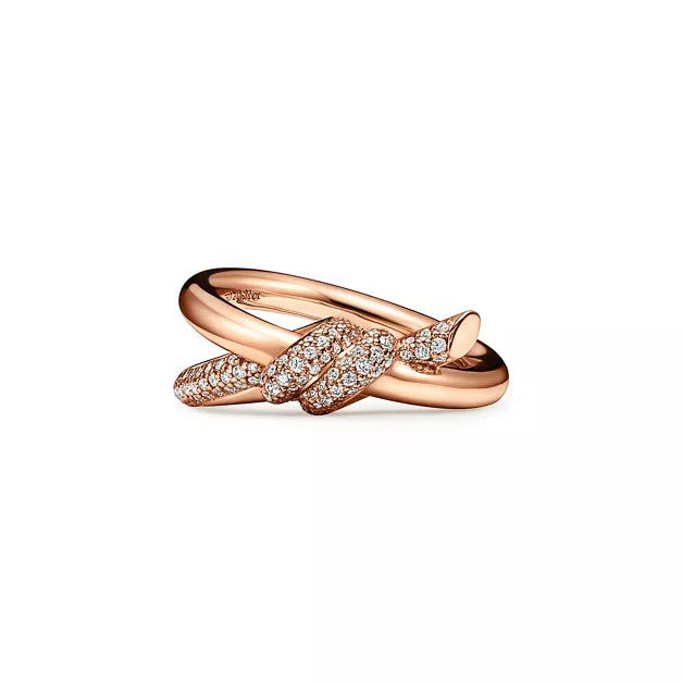 Yellow Gold Knot Double Row Diamonds Ring