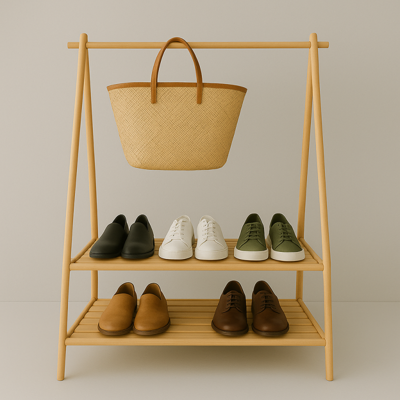 A Frame Shoe Rack Two Tier Storage With Hanging Bar Feature