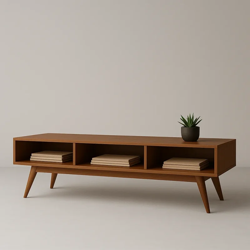 Open Shelf Bench Mid-Century Storage Solution for Modern Interiors