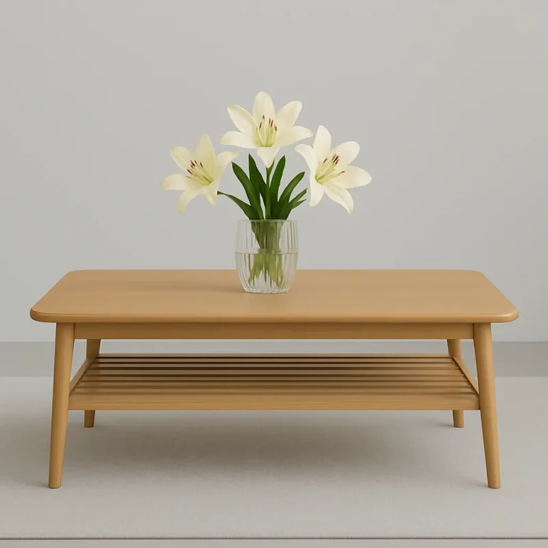 Wooden Coffee Table Open Shelf Slim Design For Modern Spaces
