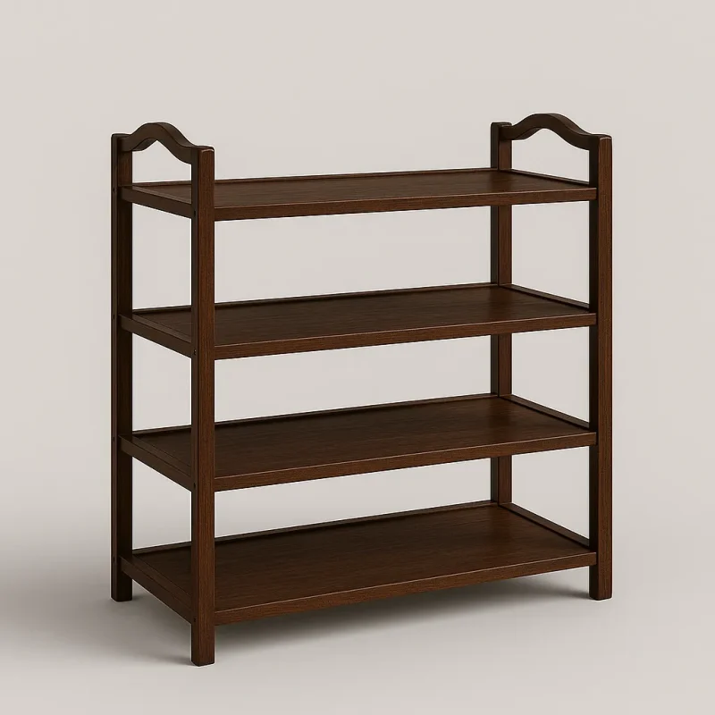 Four Tier Wooden Shelf Rack With Side Frame Walnut Finish