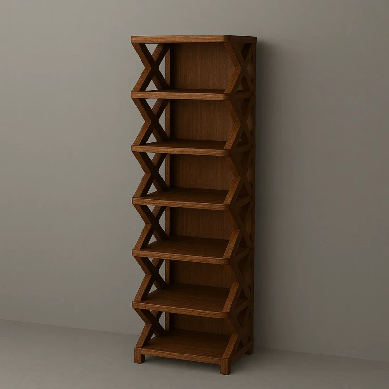 Six Tier Wooden Shoe Rack With Geometric Side Design Brown