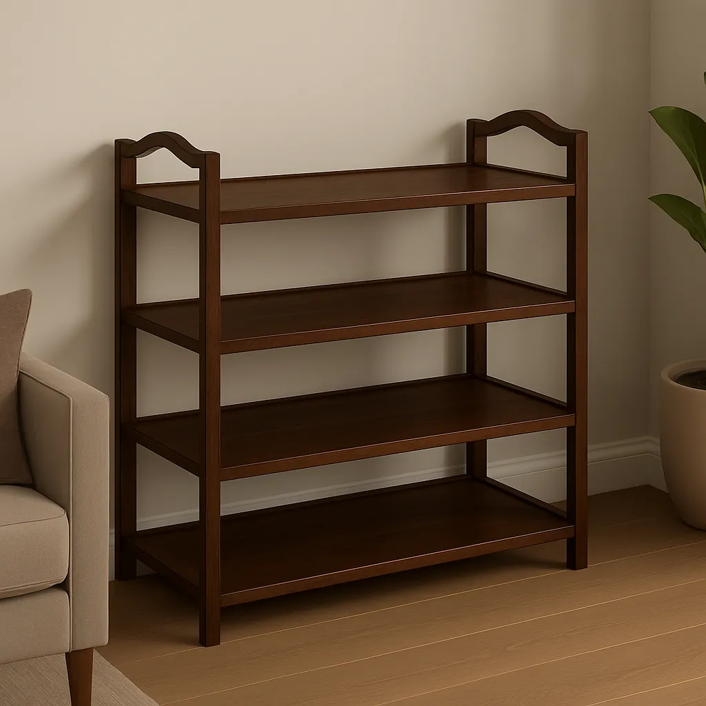 Four Tier Wooden Shelf Rack With Side Frame Walnut Finish