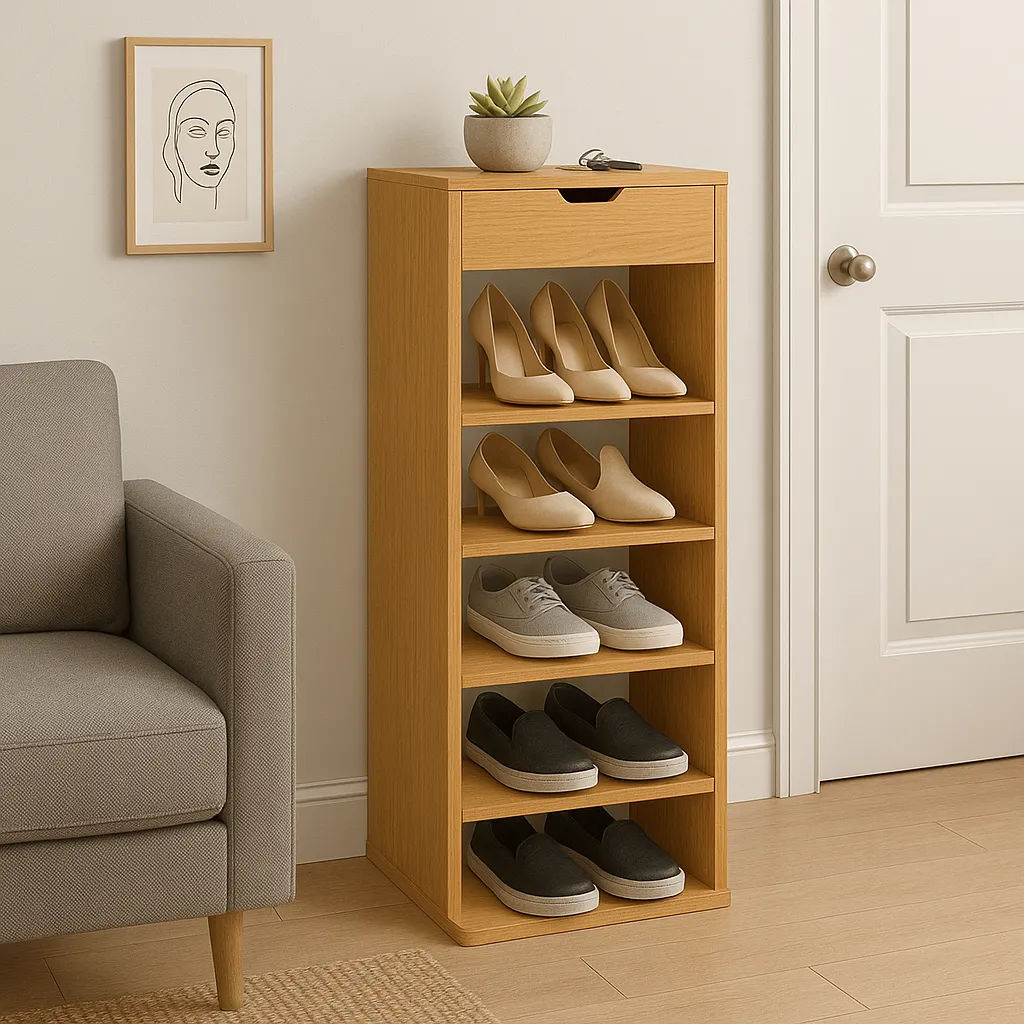 Modern Wooden Shoe Rack With Drawer for Entryway and Living Room