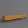 Oak TV Shelf With Three Drawers And Black Metal Handles