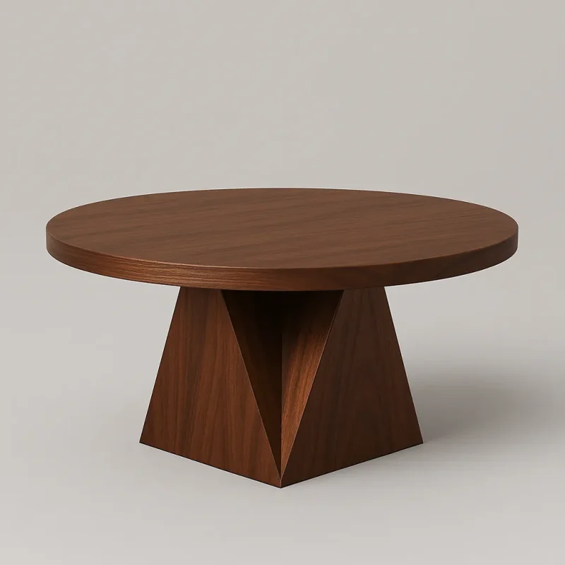 Round Walnut Coffee Table With Sculptural Pedestal Base