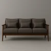 Walnut Wooden Sofa With Cushioned Seat And Slatted Armrest Design
