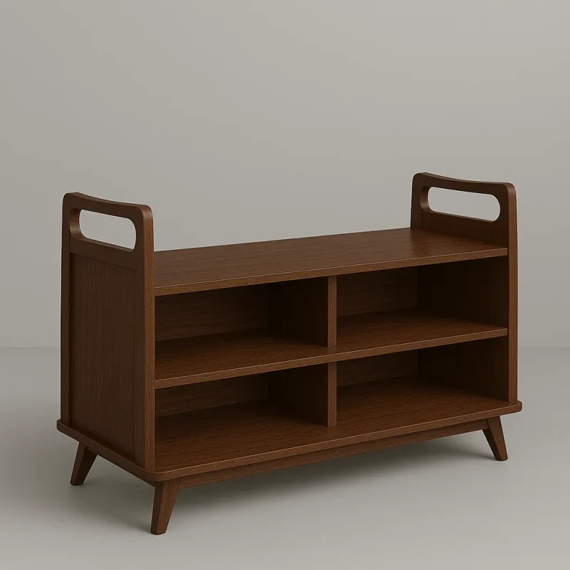 Wooden Shoe Rack With Open Shelves And Side Handles Dark Brown